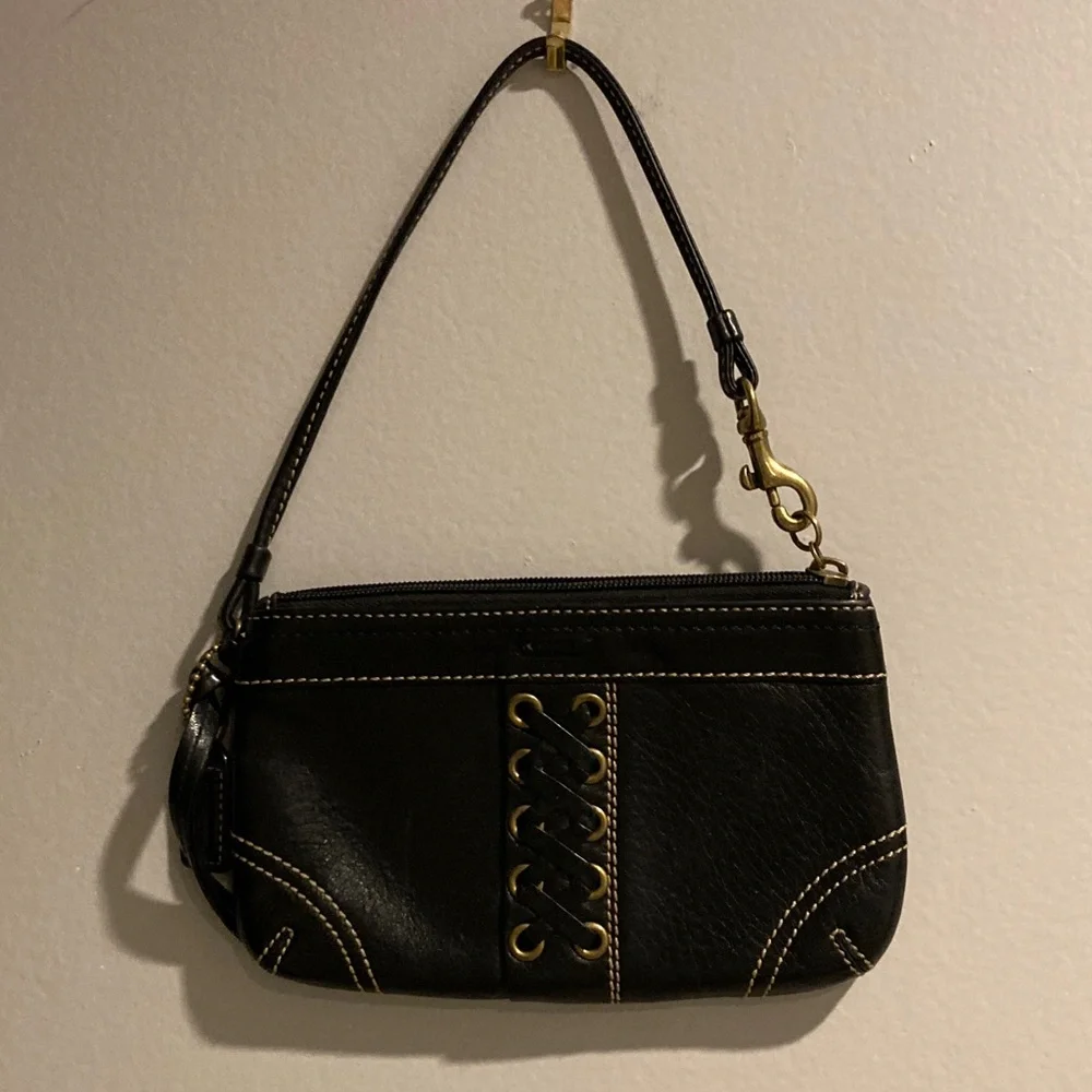 Coach Black Wristlet with Gold Stitching - Picture 5 of 5
